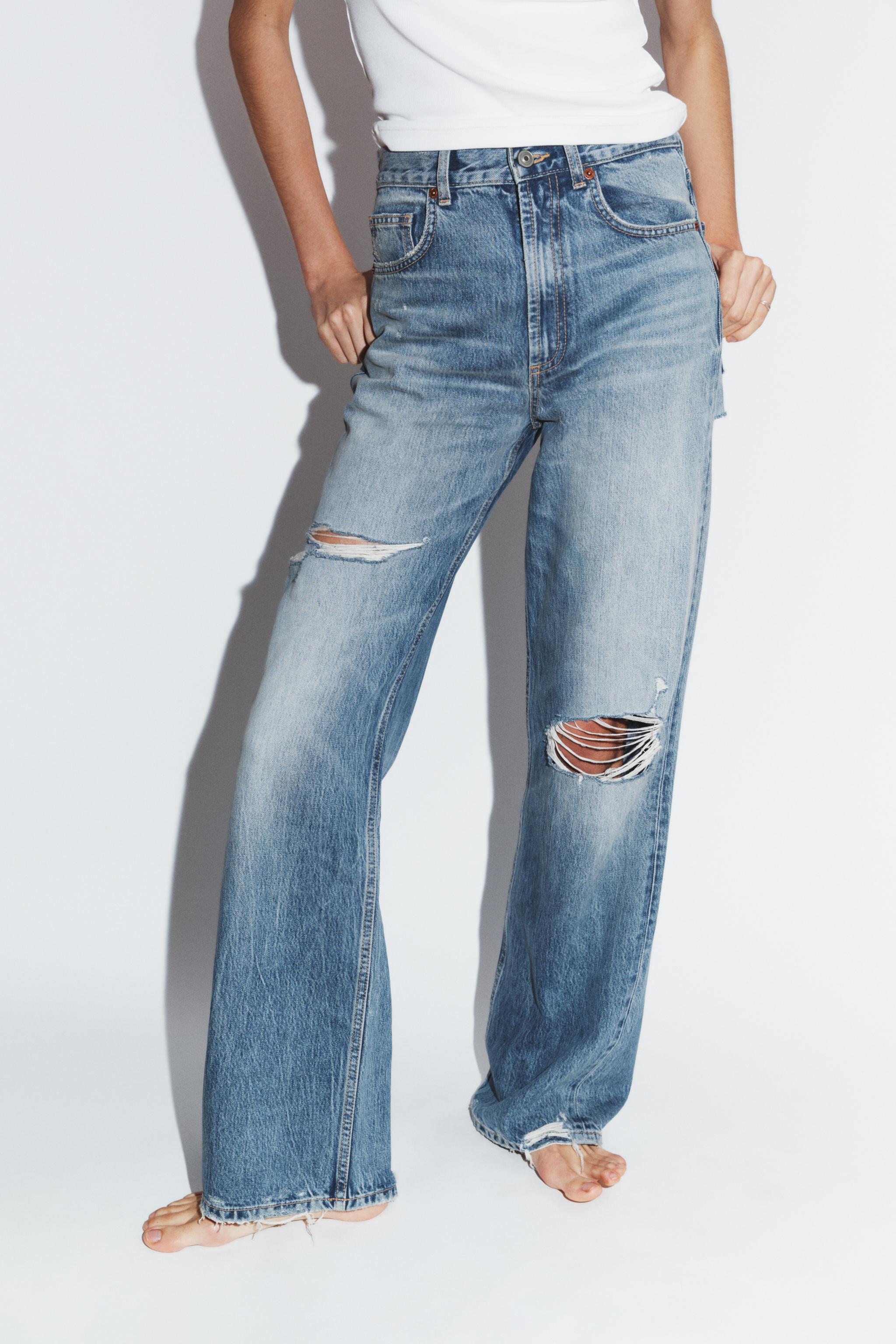 TRF RIPPED HIGH WAIST WIDE LEG JEANS